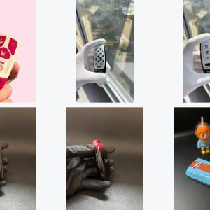 Ten full custom painted key fob finish thumbnails, group 01