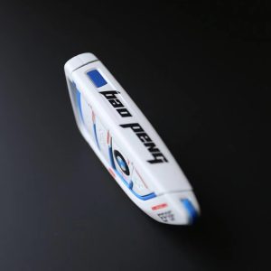 Blue and white custom painted aftermarket key fob shell side view